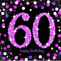 60th Birthday Pink Sparkling Paper Napkins - Pk 16