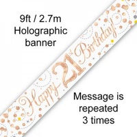Sparkling Fizz Rose Gold Happy 21st Birthday Banner - 2.7m