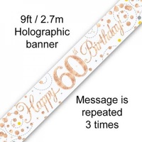 Sparkling Fizz Rose Gold Happy 60th Birthday Banner - 2.7m