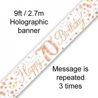 Sparkling Fizz Rose Gold Happy 70th Birthday Banner - 2.7m