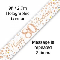 Sparkling Fizz Rose Gold Happy 80th Birthday Banner - 2.7m