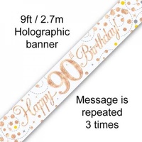 Sparkling Fizz Rose Gold Happy 90th Birthday Banner - 2.7m