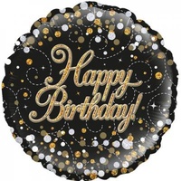 18" Sparkling Fizz Black & Gold Happy Birthday Foil Balloon