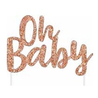 "Oh Baby" glittering rose gold cake topper