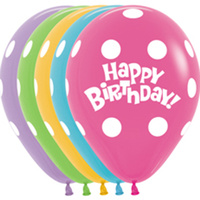 12" Happy Birthday Dots Latex Balloons - Pk 12