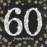 60th Sparkling Cocktail Paper Napkins - Pk 16