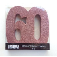 60th Birthday Foam Glitter Number Centrepiece - Rose Gold