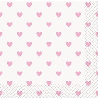 Light Pastel Pink Heart Beverage Napkins - Pk 16