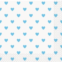 Light Pastel Blue Heart Beverage Napkins - Pk 16**