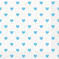 Light Pastel Blue Heart Beverage Napkins - Pk 16*