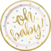 Oh Baby Gold & Pastel Dots Paper Plates – Pk 8