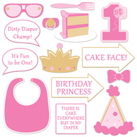 1st Birthday Photo Fun Signs (Pink) - Pk 14*