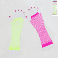 80's Neon Pink and Neon Green Fishnet Gloves - Pk 2