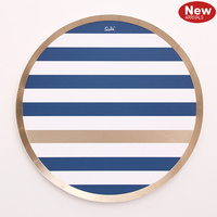 Navy and Foil Gold Striped Lunch Plates - Pk 12