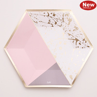 Pink & Gold Foil Cosmo Dinner Plates - Pk 12