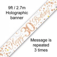 Sparkling Fizz Rose Gold Happy 30th Birthday Banner -2.7m