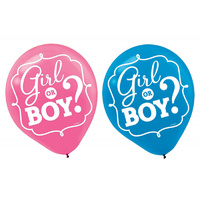 12" Round Girl or Boy Latex Balloons - Pk 15