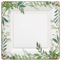 Love & Leaves Large Paper Square Plates - Pk 8