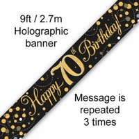 Sparkling Fizz Black & Gold 70th Birthday Banner - 2.7m