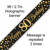 Sparkling Fizz Black & Gold 80th Birthday Banner - 2.7m