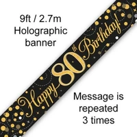 Sparkling Fizz Black & Gold 80th Birthday Banner - 2.7m