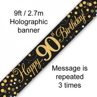 Sparkling Fizz Black & Gold 90th Birthday Banner - 2.7m