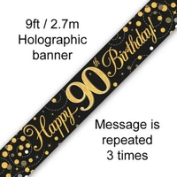 Sparkling Fizz Black & Gold 90th Birthday Banner - 2.7m