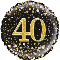 18" Sparkling Fizz Black & Gold "40" Foil Balloon