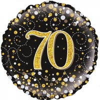 18" Sparkling Fizz Black & Gold "70" Foil Balloon