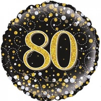 18" Sparkling Fizz Black & Gold "80" Foil Balloon