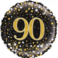 18" Sparkling Fizz Black & Gold "90" Foil Balloon