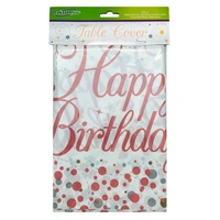 Sparkling Fizz Rose Gold Happy Birthday Plastic Rectangle Tablecover (137x274cm)