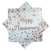 Sparkling Fizz Rose Gold Happy Anniversary Napkins - Pk 16