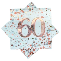 Sparkling Fizz Rose Gold "60" Napkins - Pk 16