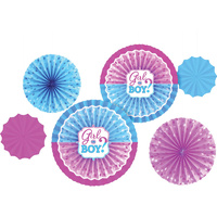 Girl or Boy? Paper Hanging Fan Decorations - Pk 6
