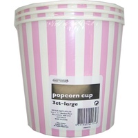 Large Pink Striped Popcorn Cups - Pk 3