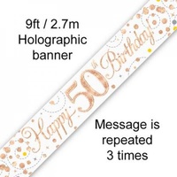 Sparkling Fizz Rose Gold Happy 50th Birthday Banner - 2.7m