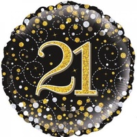18" Sparkling Fizz Black & Gold "21" Foil Balloon