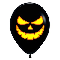 Sempertex 30cm Bright Pumpkin Scary Faces Fashion Black & Neon & Orange Ink Latex Balloons - Pk 12