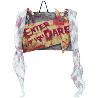 Enter If You Dare MDF Hanging Sign with Gauze & Ribbon