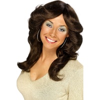 Long Brown 70s Flick Wig
