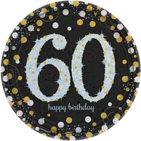 60th Birthday Sparkling Dinner Plates (22.9cm) - Pk 8