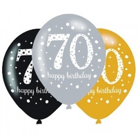 70th Birthday Sparkling 11in Latex Balloons - Pk 6