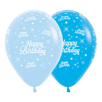 12" Happy Birthday Printed Blue Balloons - Pk 6