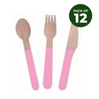 Pink Handle Wooden Cutlery - Pk 12