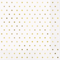 White Lunch Napkins w/ Gold Foil Dots - Pk 16