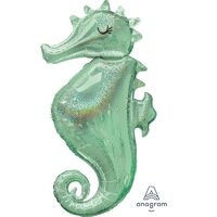 Holographic Green Seahorse SuperShape Foil Balloon (50x96cm)