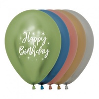 Happy Birthday Chrome Printed Assorted Balloons - Pk 50