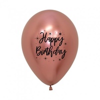 Happy Birthday Chrome Printed Rose Gold Balloons - Pk 50
