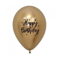 Happy Birthday Chrome Printed Gold Balloons - Pk 50